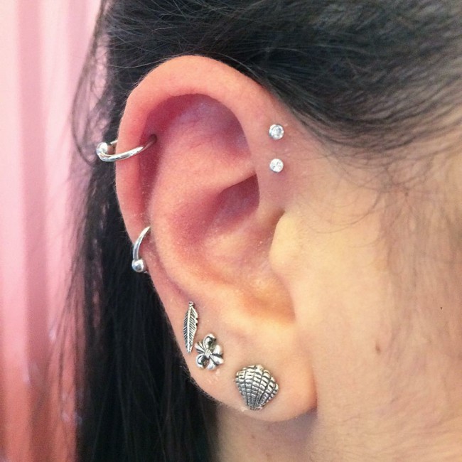 double front helix piercing