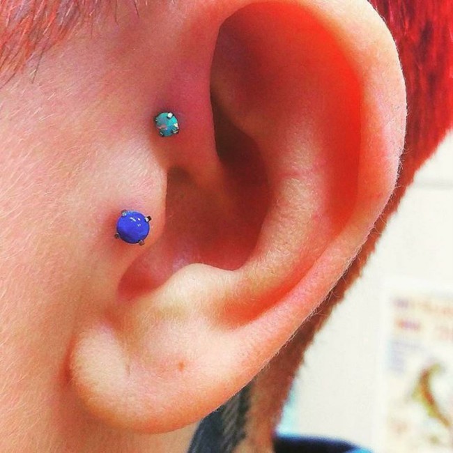 forward helix and tragus piercings