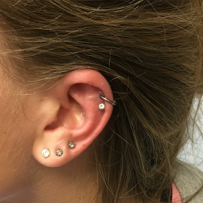 double cartilage piercing hoop and stud