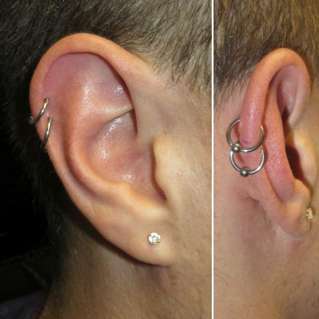 Double ring ear on sale piercing